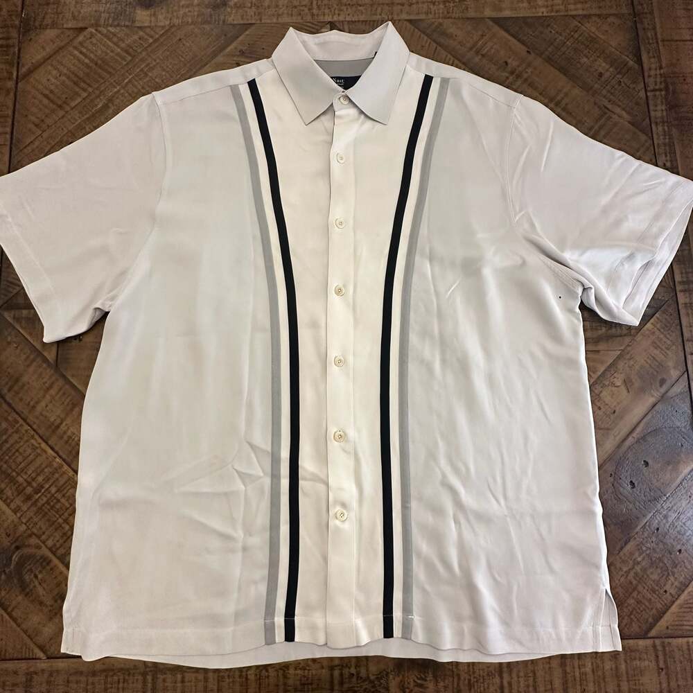 Nat Nast Luxury Originals Men's 100% Silk Short Sleeve Striped Button Down Shirt